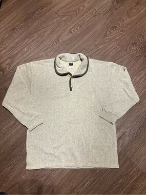 Vintage Canadian Men's Neutral Cream Quarter-Zip Pullover Sweater